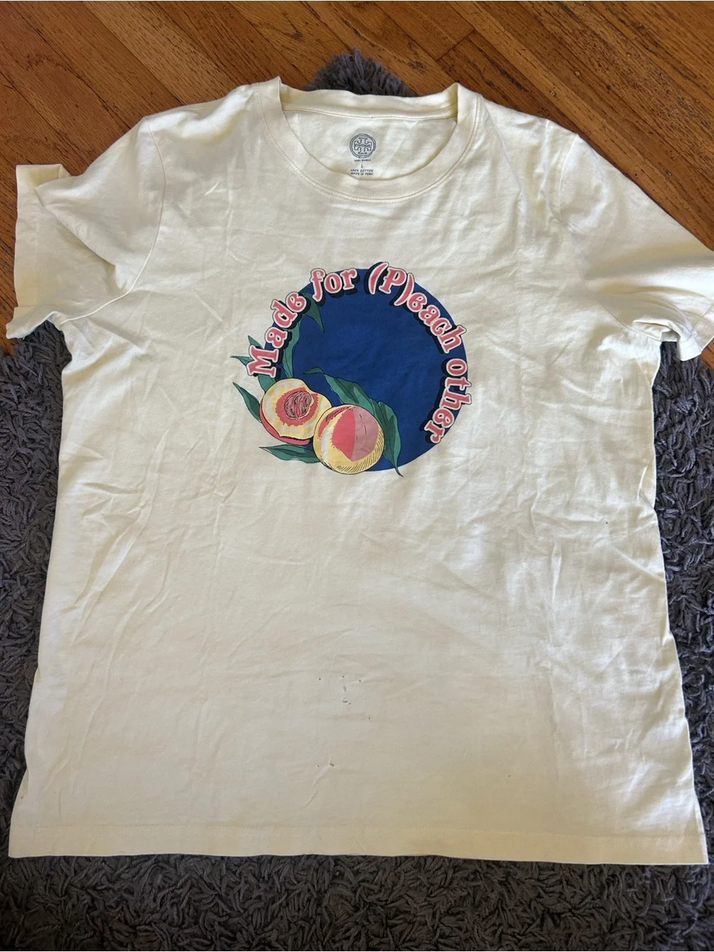 Tory Burch Cream/Yellow Short-Sleeve Tee with Peach Graphic Large